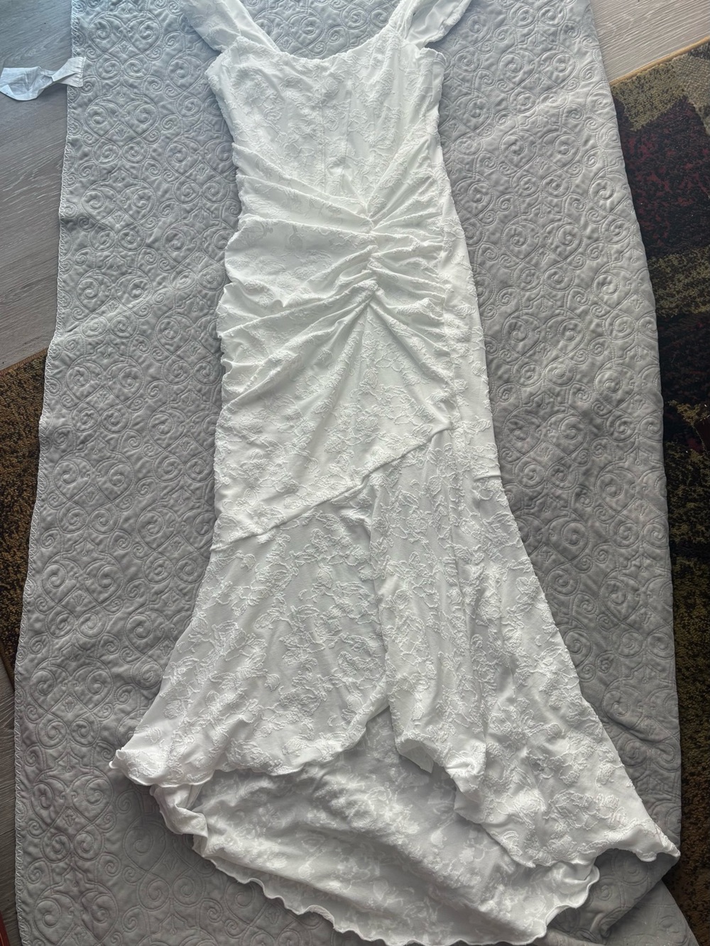 White Lace Ruched Maxi Dress - Elegant Women's Dress